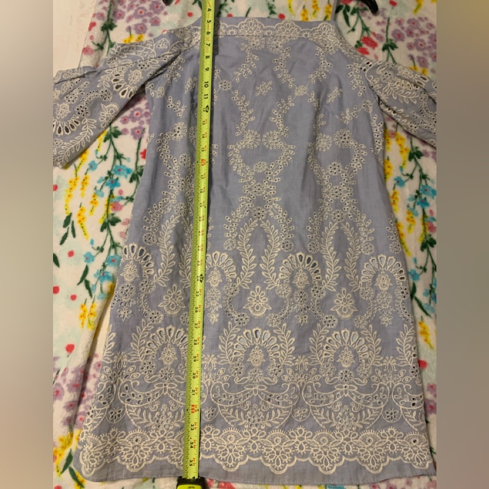 Elegant Blue and Cream Cold Shoulder Embroidered Lace Dress - Picture 12 of 16